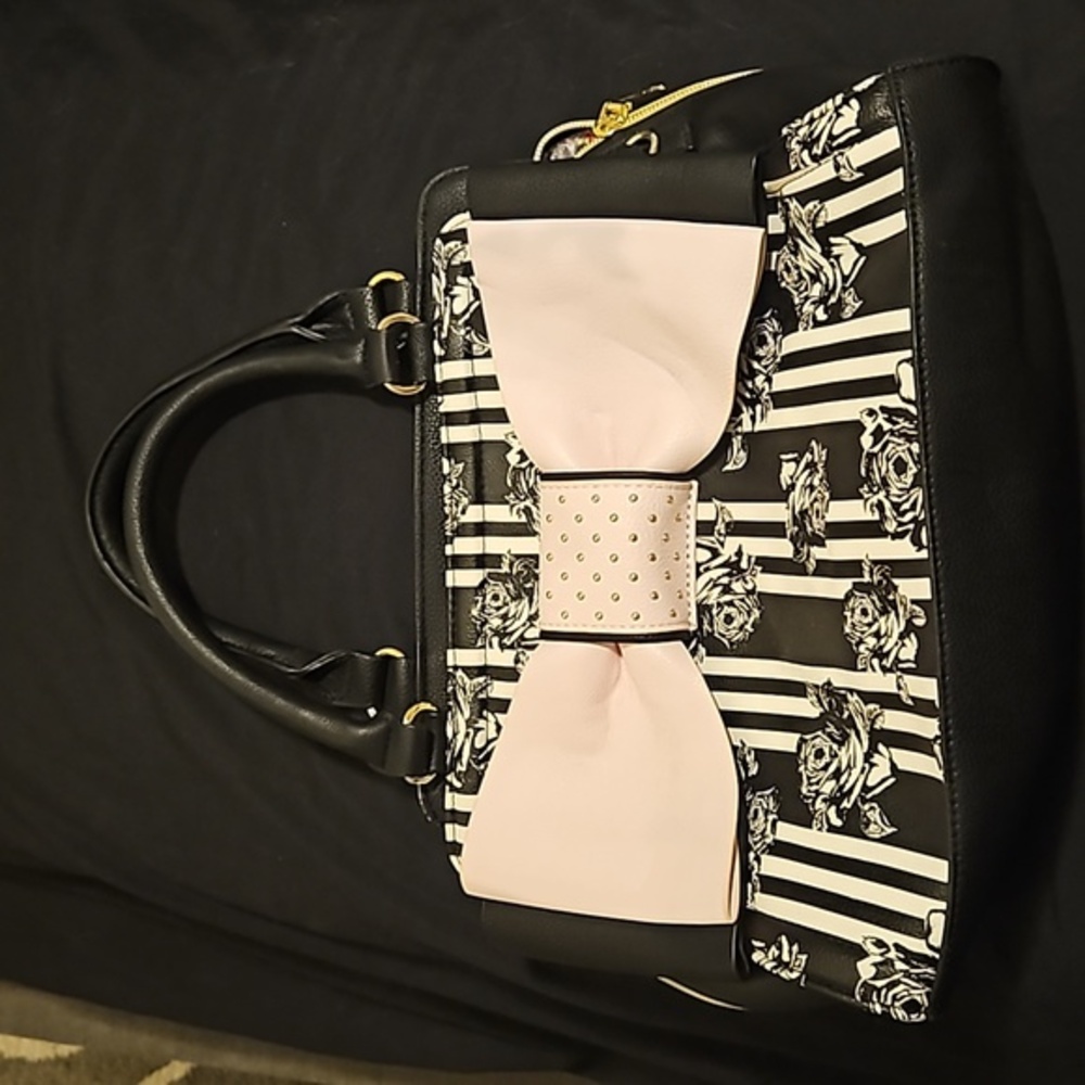 Betsey Johnson Black & Pink Floral Satchel Bag